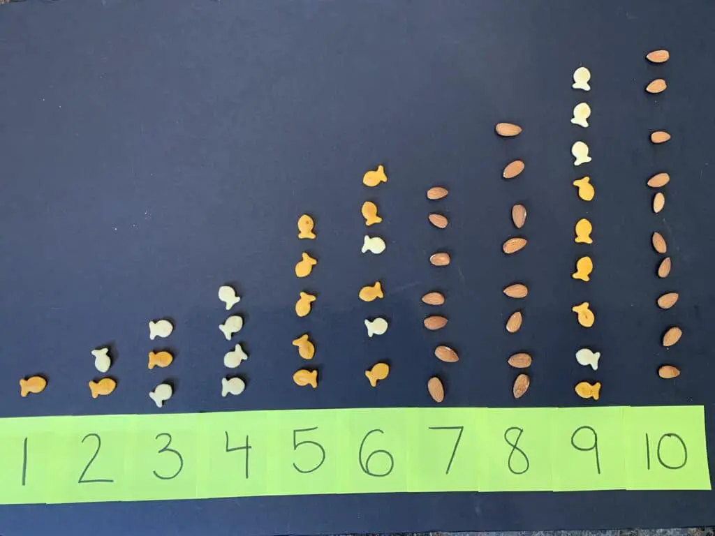 simple hands-on activity with goldfish and counting