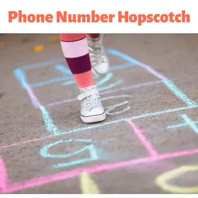 child practicing parents phone number by jumping on the numbers in order