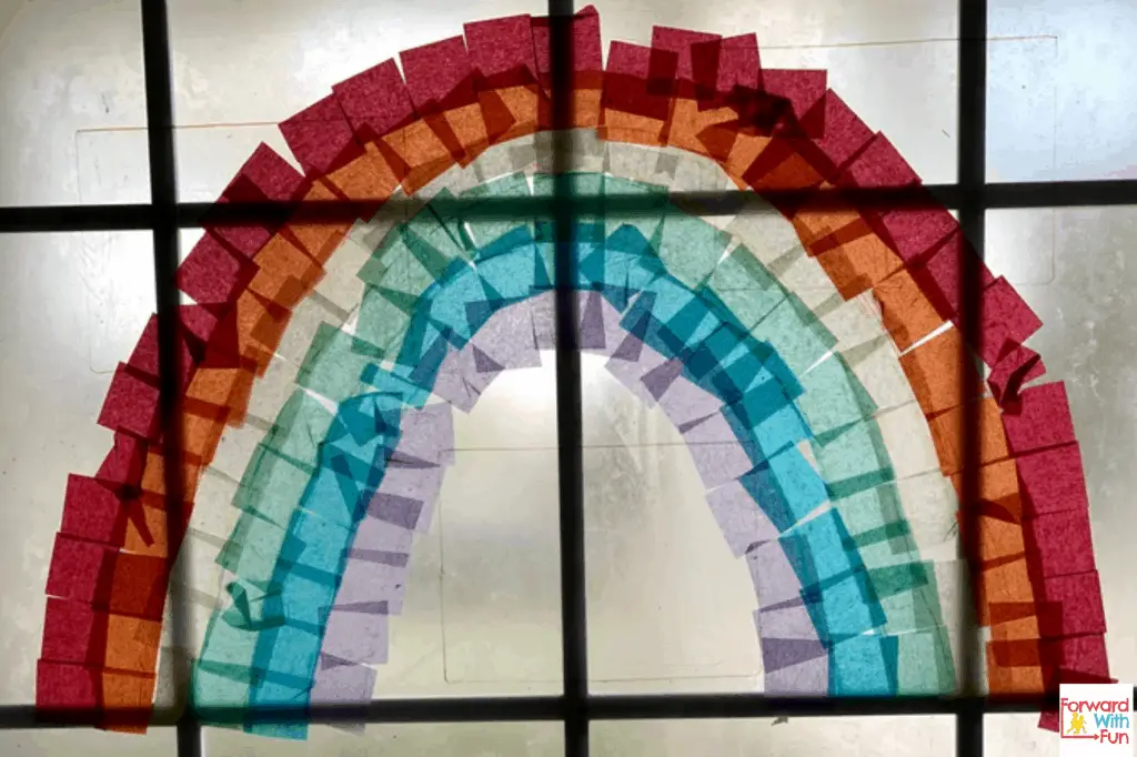 Rainbow tissue paper sensory wall
