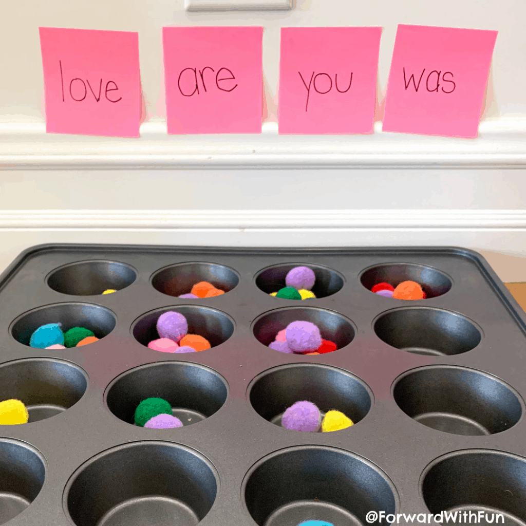 Pom Pom toss with hands-on reading