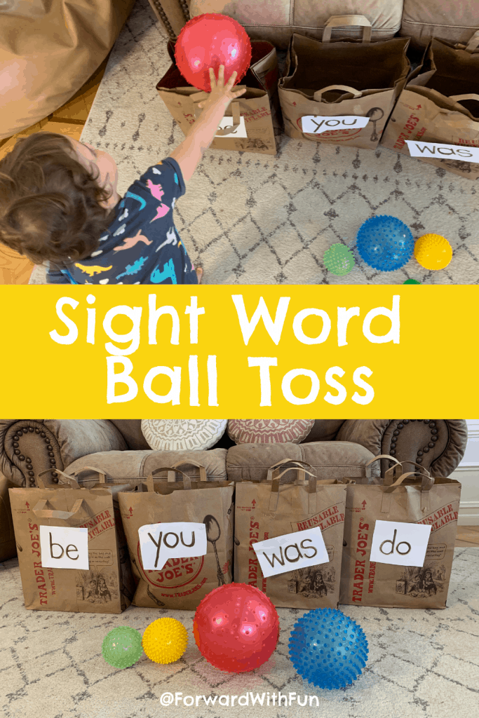 Sight Word Ball toss game set up