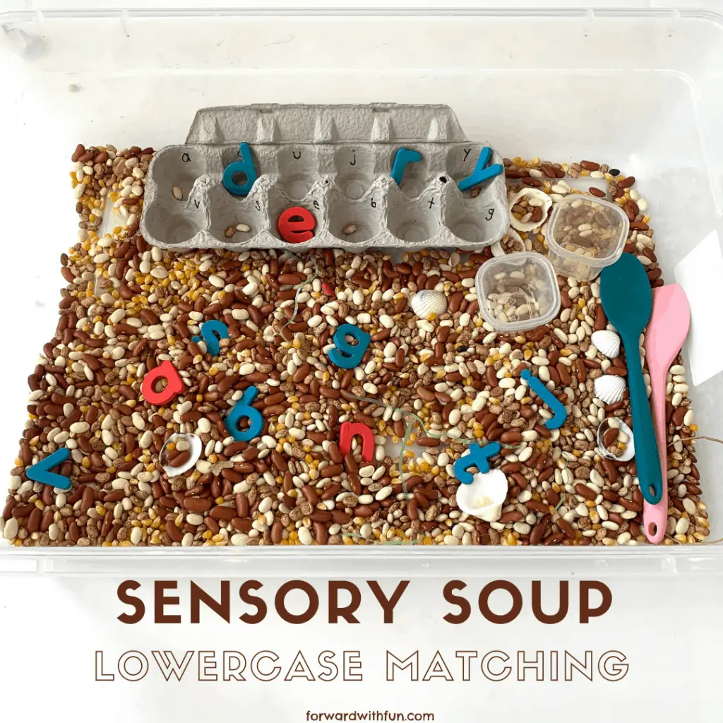 sensory soup with lowercase letters bin