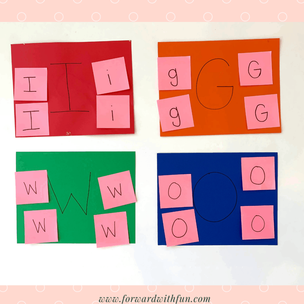 learning letters post it matching game