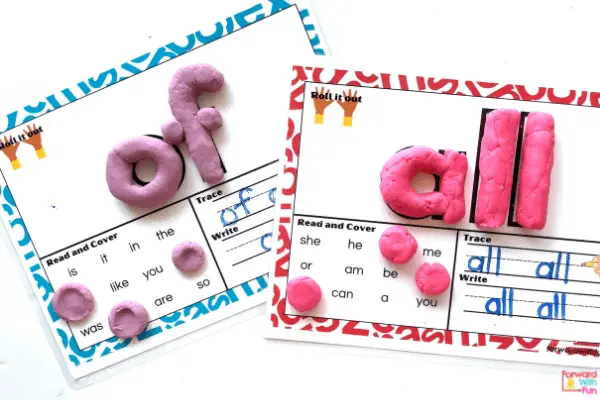 of and all sight word playdough mats