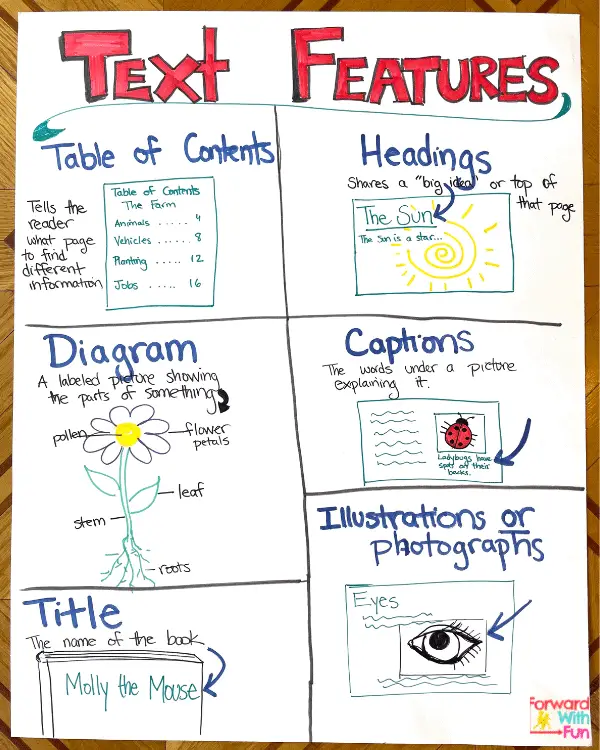 anchor chart to teach text features