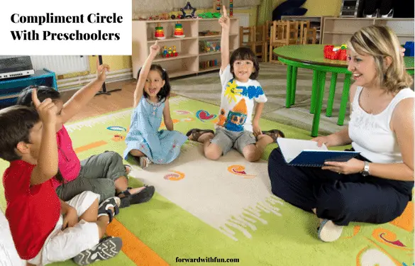 children in preschool sitting in a circle giving compliments to build social emotional skills
