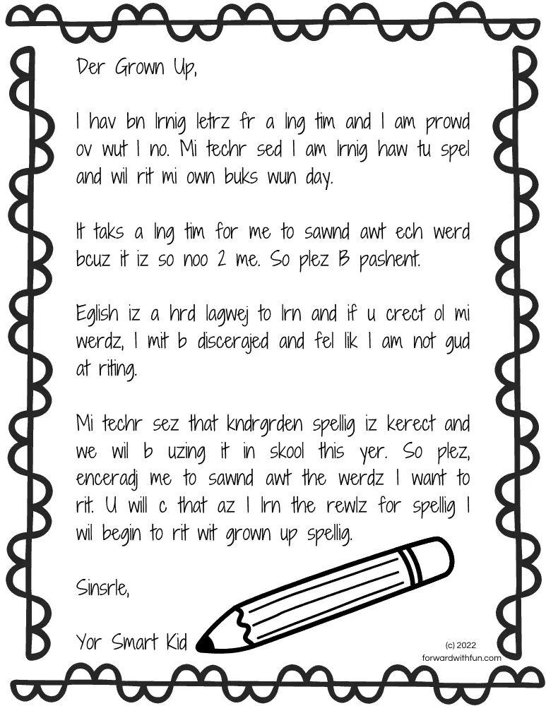 letter to parenting about kids writing