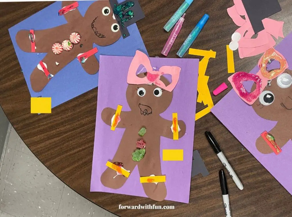 3 gingerbread crafts decorated by children