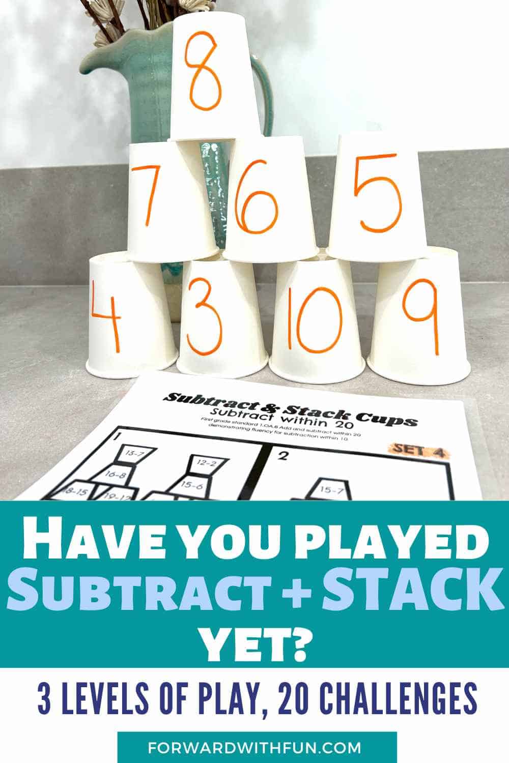 Epic Subtraction Fact Fluency Cup Stacking Challenge