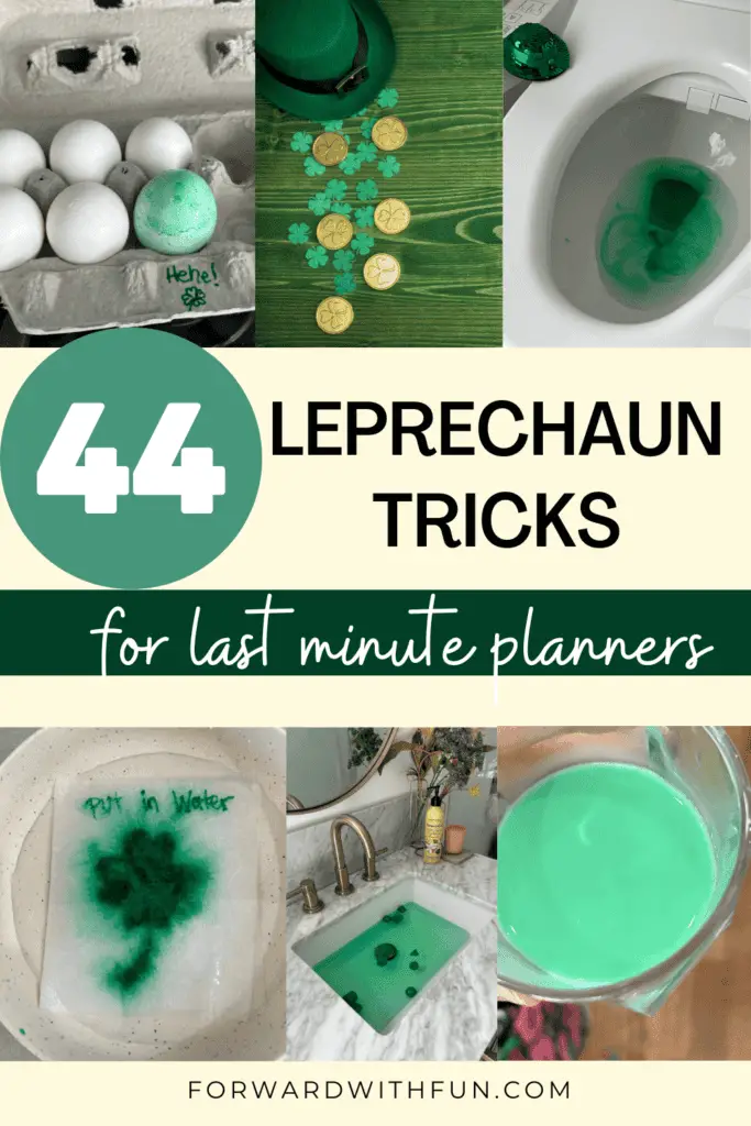 pinterest pin showing 6 photos of lazy minute leprechaun tricks 