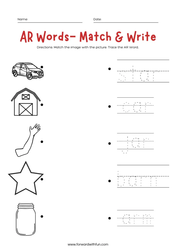 Match and Write AR Words worksheet