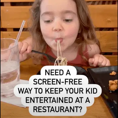 screen free fun game to play at a restaurant with a little girl slurping noodles