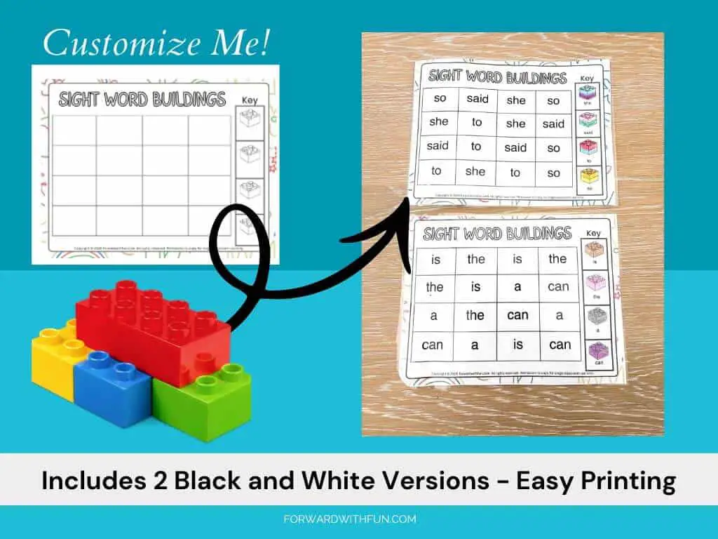 the black and white versions of the sight word games make it even easy to print and play and customize