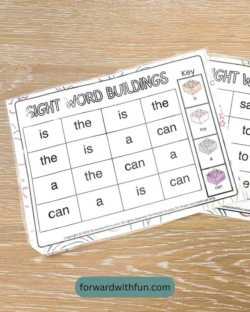 sample of black and white sight word lego mat