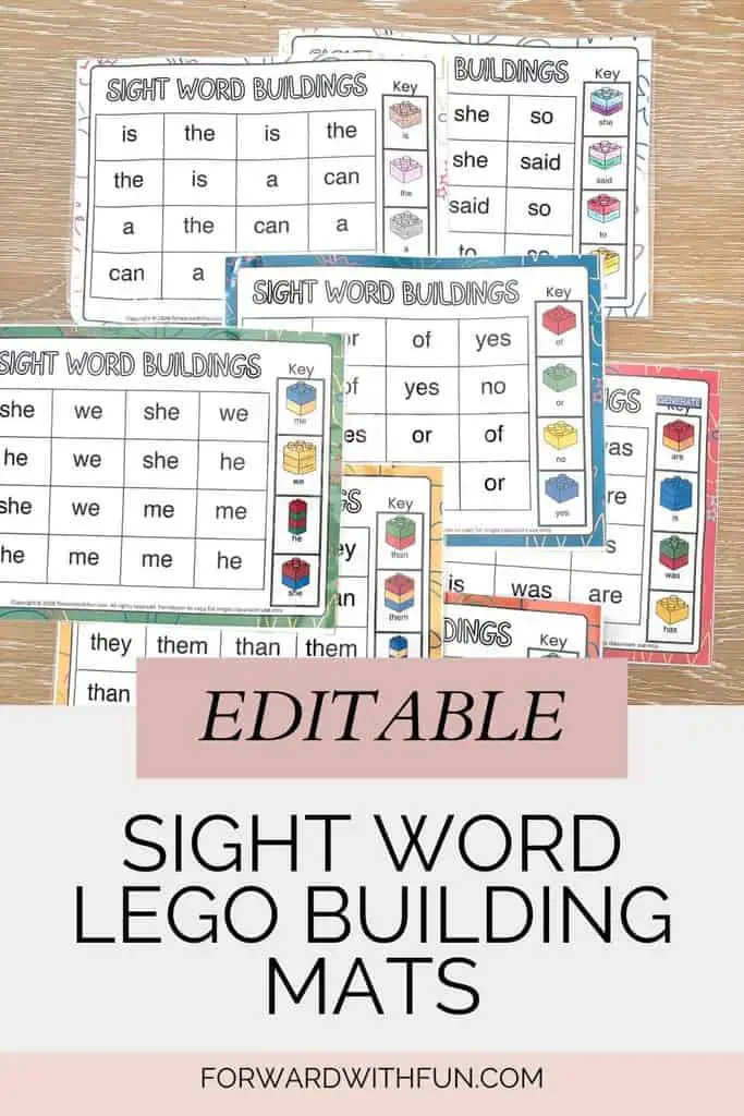 pinterest pin to show the full set of the editable sight word games